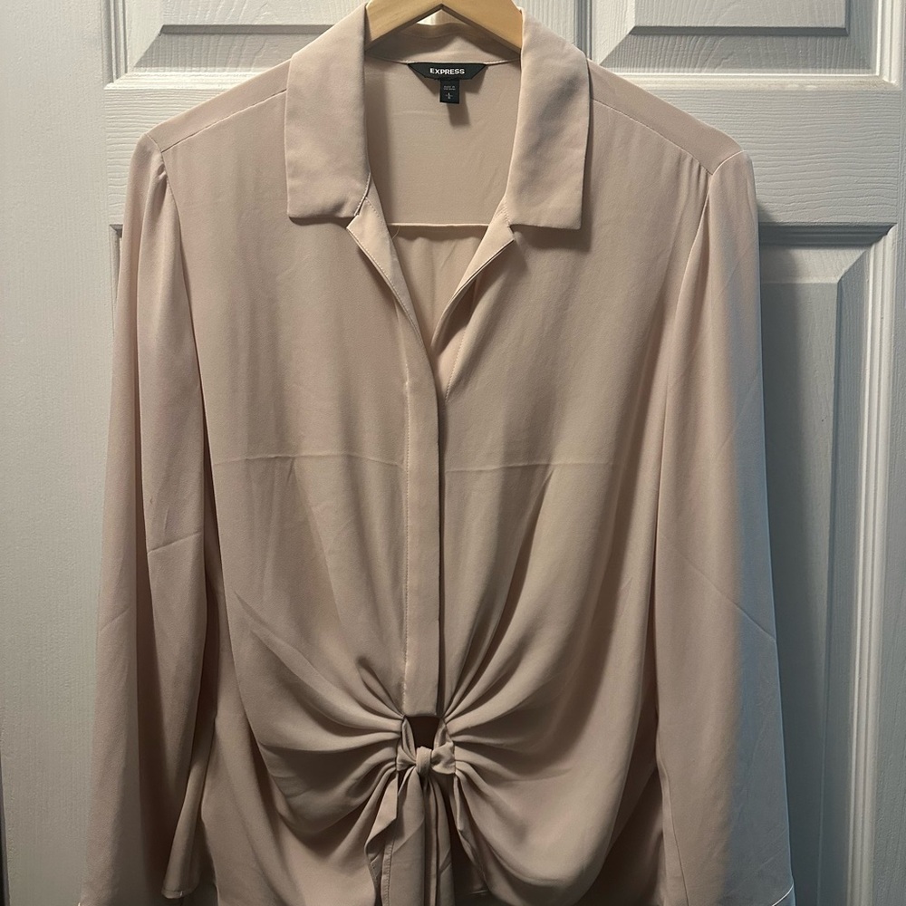 Express Beige Tie-Front Blouse